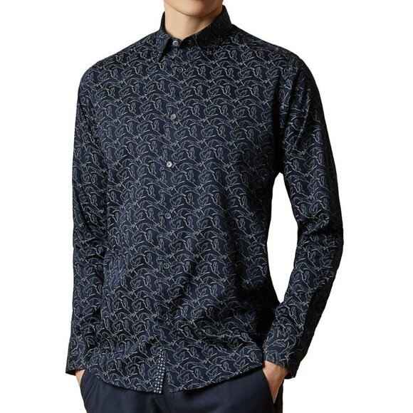 Ted Baker Twinkel Bird Print Shirt Navy - Picture 1 of 12
